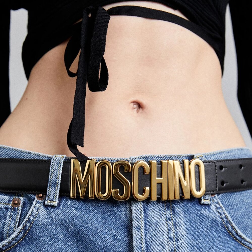 Moschino – Leather Logo Belt with Gold Hardware (NWT)